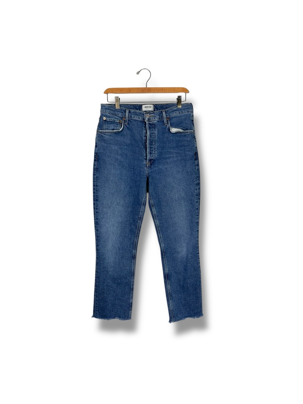 Agolde Jeans Sz 29 Riley High Rise Straight Button Fly Ankle Crop Organic Fray - Picture 4 of 10